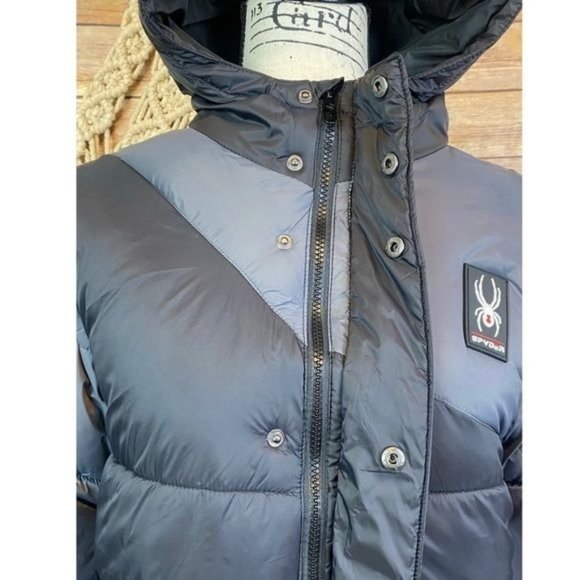 Spyder | ‘Circuit’ Black & Grey Water Repellent Rain & Snow Hooded Puffer Jacket - Picture 4 of 14